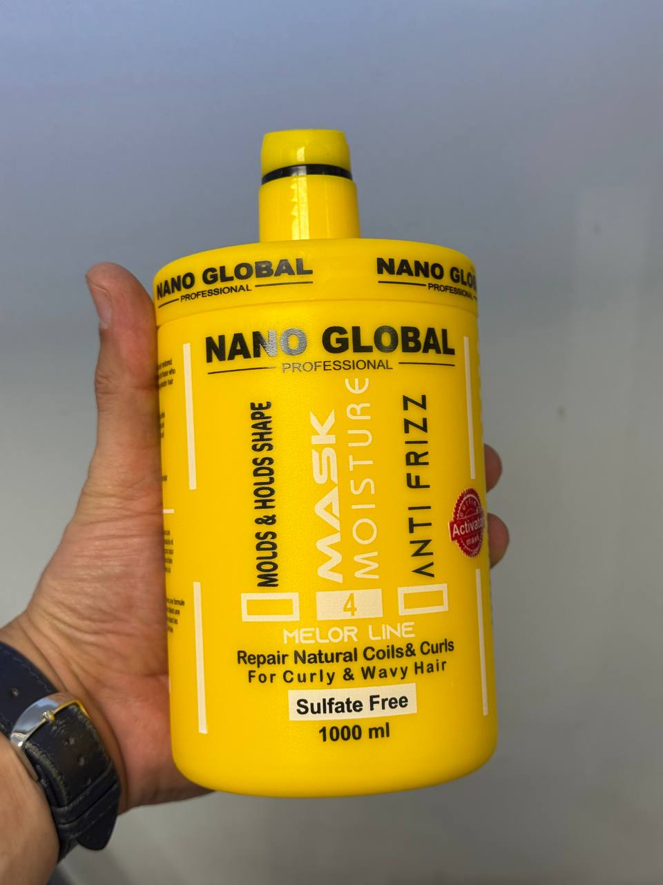 ماسک مو 1000ml اکتیواتور مارک نانو گلوبال زرد (Nano Global) برای موی فر و مجعد